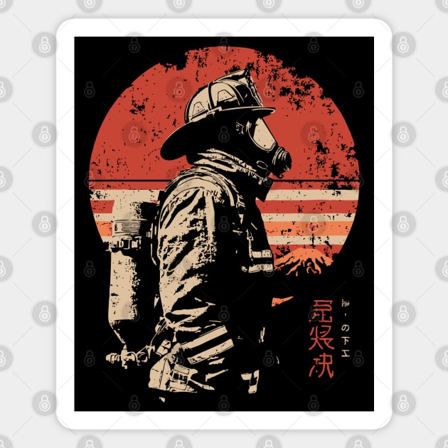 Samurai Firefighter Japanese Hero Vintage Propaganda Poster Magnet by TuncGK